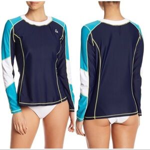 NWT Gerry Color Block Rash Guard Small blue white swim top